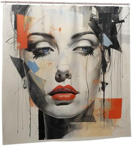 DAOWANGZUO Black Hair Girl Boho Shower Curtain Set 1