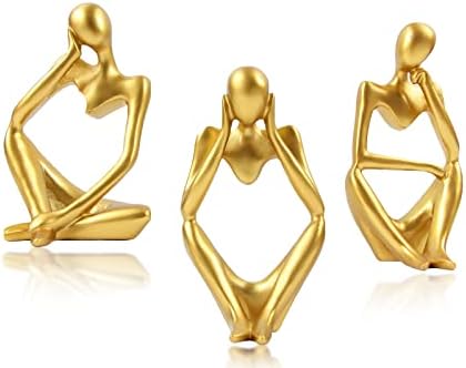 Gold Thinker Resin Statue 3Pcs Modern Art Decor