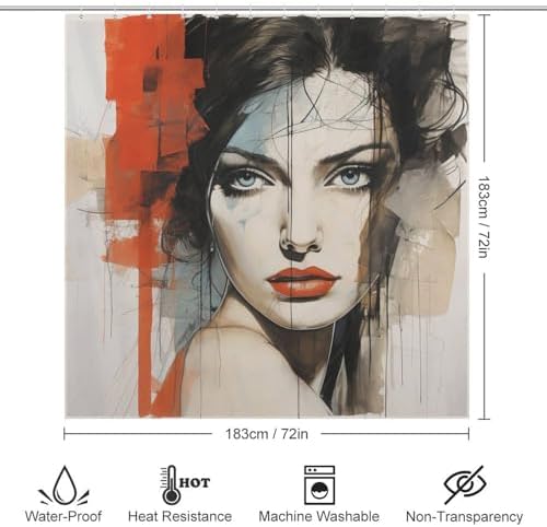 DAOWANGZUO Black Hair Girl Shower Curtain Set