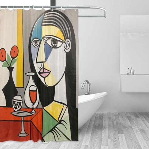 DAOWANGZUO Female Face Shower Curtain Set with 12 Hooks