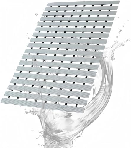 SUWUYUE Grey 17x26 Non-Slip Bath Mat with Drain Holes