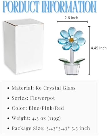 DLXK Crystal Flower Figurine Blue Faceted Glass Desk Decor 1