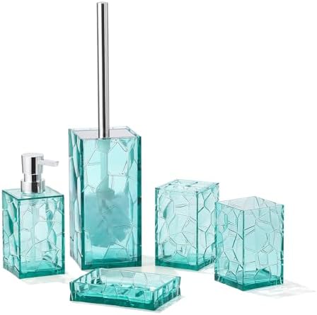 YAUKPH Clear Acrylic Bathroom Accessories Set - 5 Piece Teal Blue