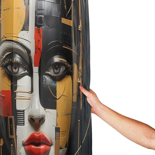 DAOWANGZUO Black Hair Girl Boho Shower Curtain Set