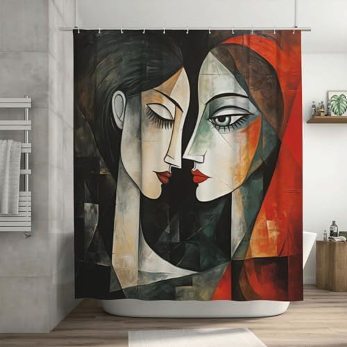 Kissing Girl Boho Shower Curtain Set with 12 Hooks 72x72in 1