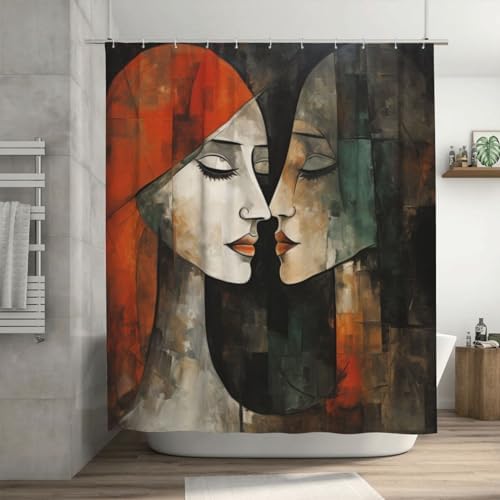 Kissing Girl Shower Curtain Set with 12 Hooks 72x72in 1