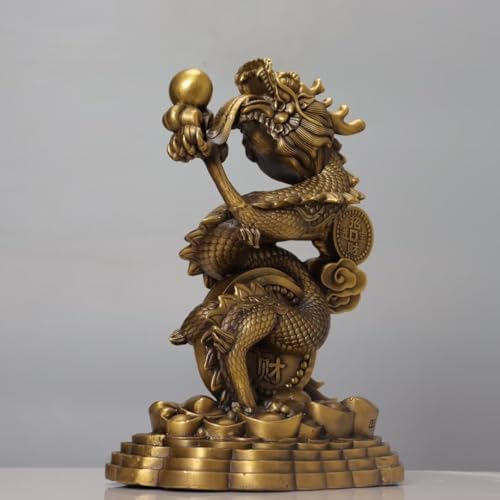 Julrybox Pure Copper Dragon Statue Home Office Decor