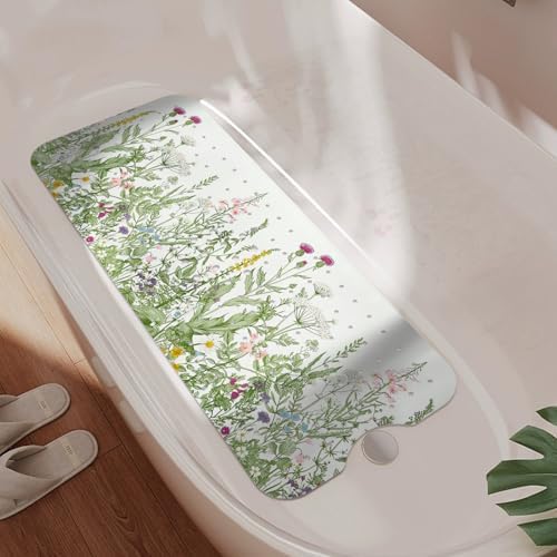 Non Slip Flower Bathtub Mat with Suction Cups 40x16 Inch
