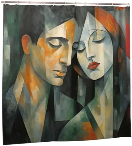 DAOWANGZUO Kissing Girl Shower Curtain Set 72x72in Red Black Oil Painting