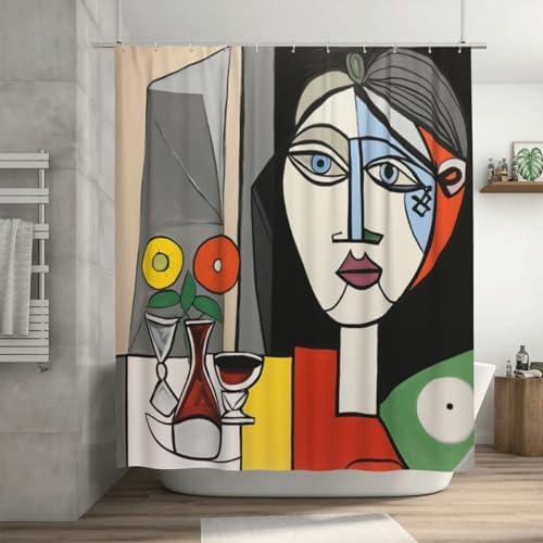 DAOWANGZUO Abstract Girl Cup Flower Shower Curtain Set 72x72in
