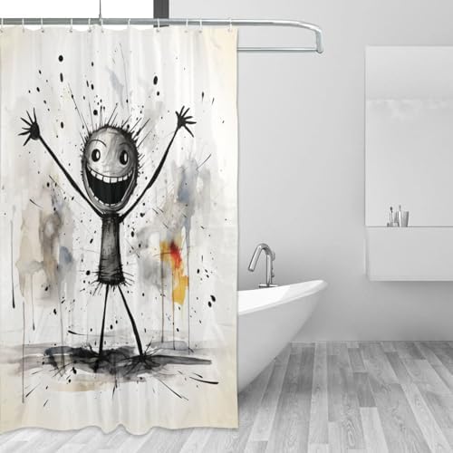 Abstract Boy Shower Curtain Set with 12 Hooks 72x72in