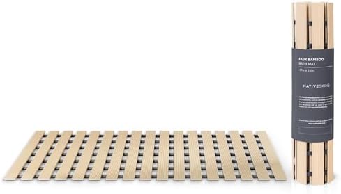 NativeSkins Faux Bamboo Bath Mat - Non-Slip Waterproof 169 x 307 in Teak