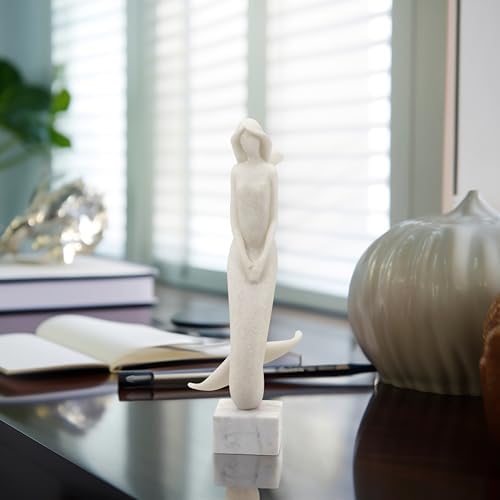 White Marble Mermaid Statue 14 Inch Home Decor 1