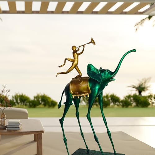 Green Bronze Elephant Sculpture - 256 Tall Art Decor