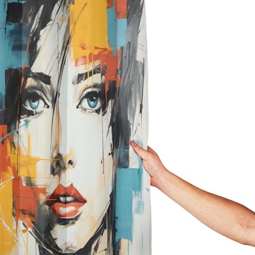 DAOWANGZUO Boho Red Yellow Blue Face Shower Curtain Set with 12 Hooks 72x72in