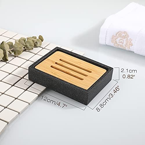 Luxspire Gravel Black Soap Dish with Bamboo Holder