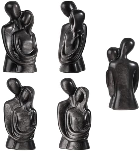 Silver Obsidian Romantic Couple Sculpture Decor