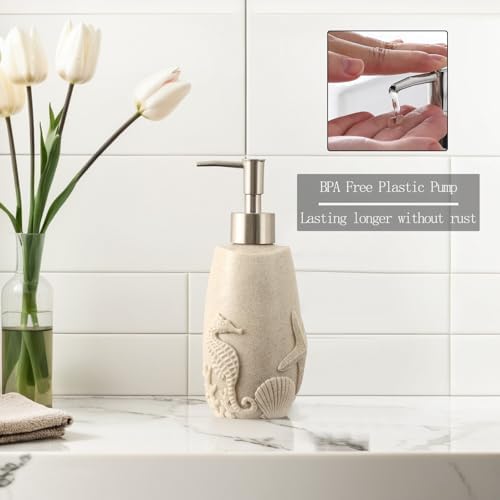 Haocoott 4PC Bathroom Accessory Set with Sea Decor Beige
