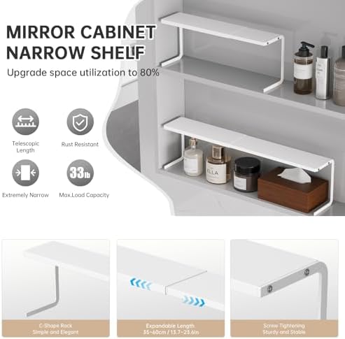 WOCHUANGSI Expandable Medicine Cabinet Shelf White L137-236W354H59