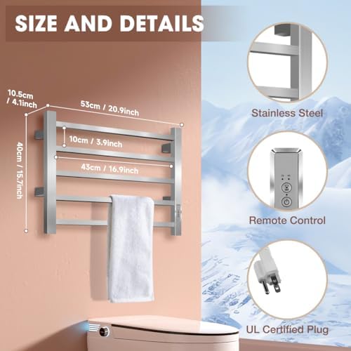 Aquatrend Heated Towel Rack with 5 Bar Stainless Steel Design