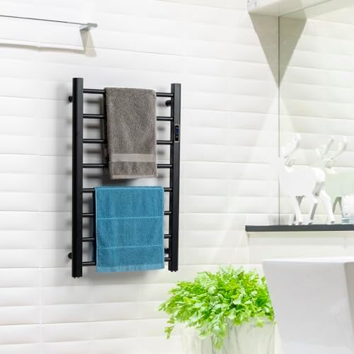 MyGift Hotel Series Matte Black Towel Warmer Rack with LED Control
