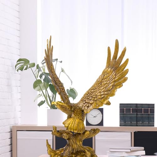 Golden Bronze Eagle Sculpture - 15-Inch Wildlife Art Statue