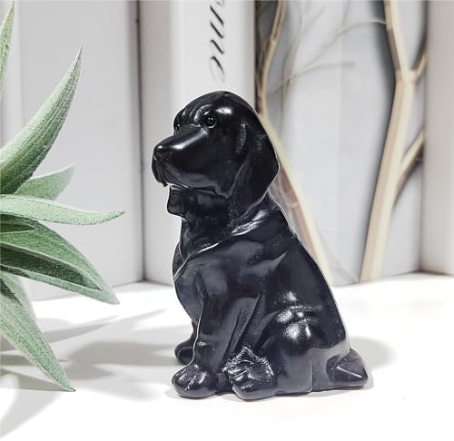 Obsidian Black Dog Skull Figurine Sculpture Decor