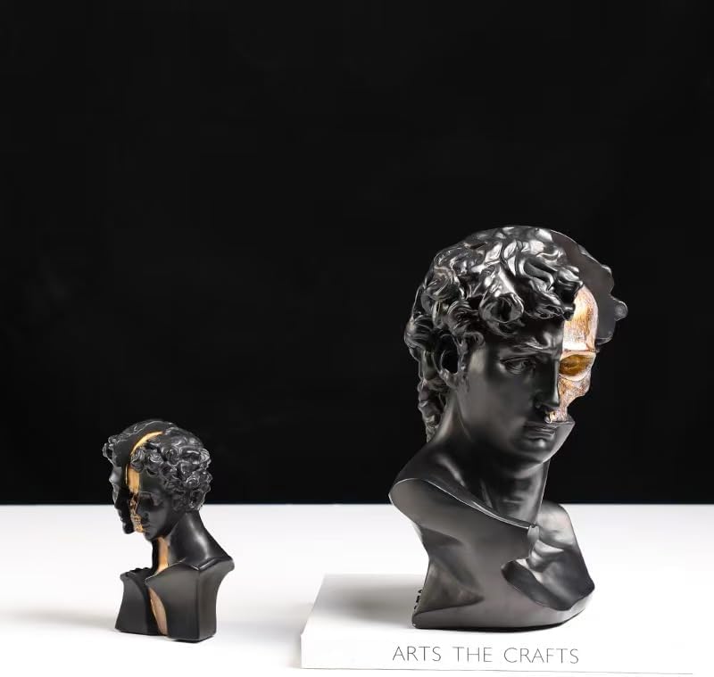 Creative Retro Minimalist David Bust Sculpture with Gold Skull Design