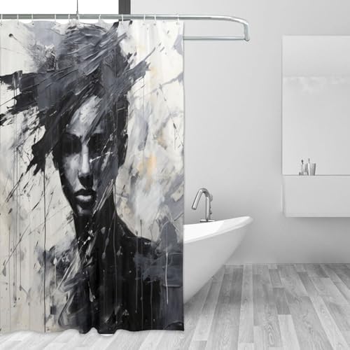 Abstract Girl Shower Curtain Set with 12 Hooks 72x72in
