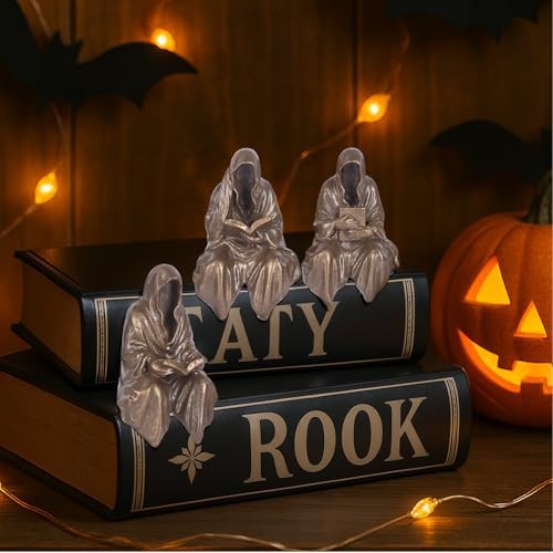 GrivSheen Reading Statue Set of 3 Gothic Fantasy Bookshelf Figurines