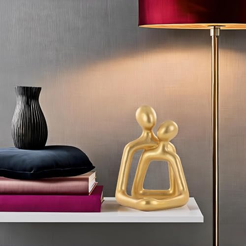Abstract Hugging Couple Sculpture Gold Resin Home Decor