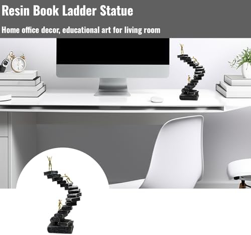 Resin Knowledge Staircase Sculpture - Modern Black Decor