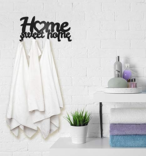 SirHoldeer Home Sweet Home Towel Rack Matte Black Wall Mounted Hook Set