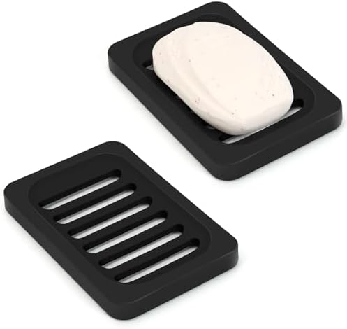 Topsky 2Pcs Silicone Soap Dish Holder Non-Slip Black Design