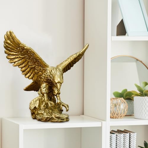 Golden Resin Flying Wild Eagle Statue - Perfect Home Office Decor