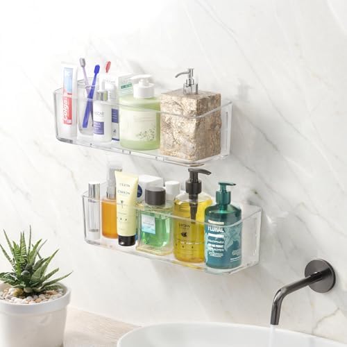 PAVSTINE 2 Pcs Clear Shower Shelf Organizer