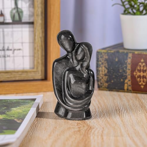 Silver Obsidian Romantic Couple Sculpture Decor