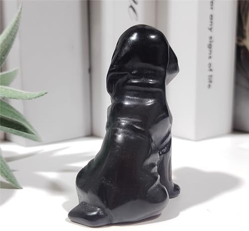 Obsidian Black Dog Skull Figurine Sculpture Decor