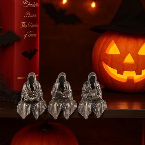 GrivSheen Reading Statue Set of 3 Gothic Fantasy Bookshelf Figurines