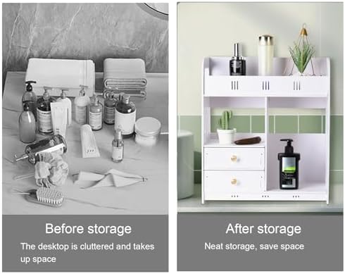 CDAR White Bathroom Cabinet Wall Mounted with 2 Drawers Shelves