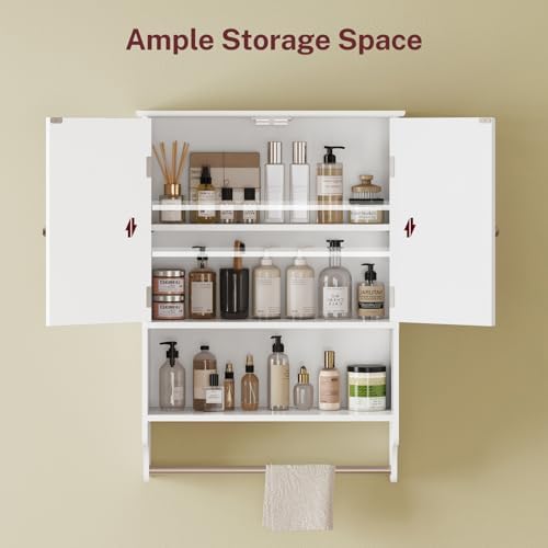 TEENFON Bathroom Wall Cabinet with Adjustable Shelves and Towel Rack 1
