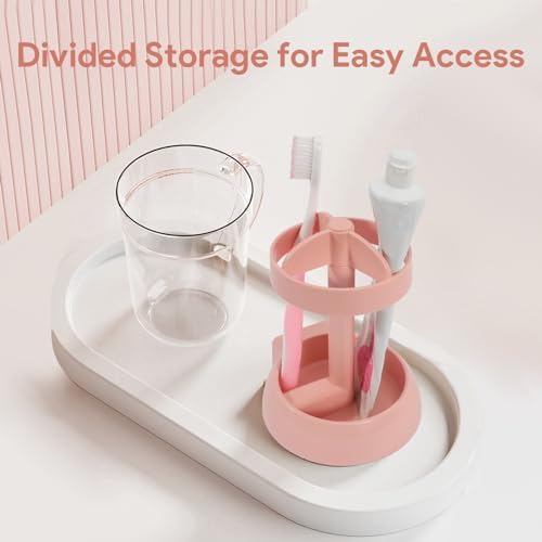 Pink Toothbrush Holder with Cup Cover 3 Slots