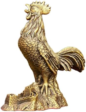 Julrybox Copper Rooster Statue Zodiac Home Decoration