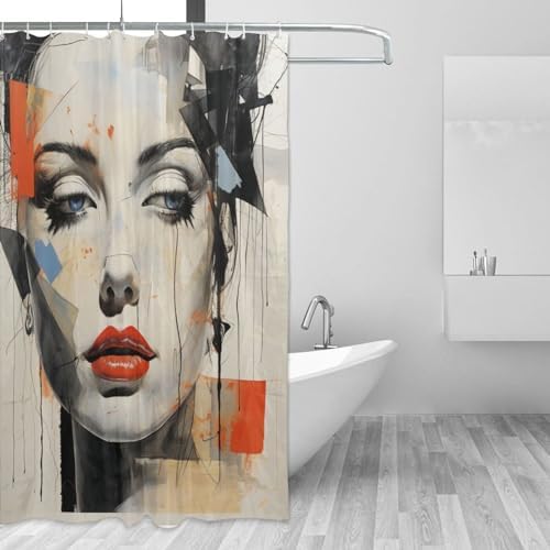 DAOWANGZUO Black Hair Girl Boho Shower Curtain Set 1