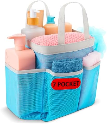 Handy Laundry Mesh Shower Caddy Bag - 7 Pockets Blue