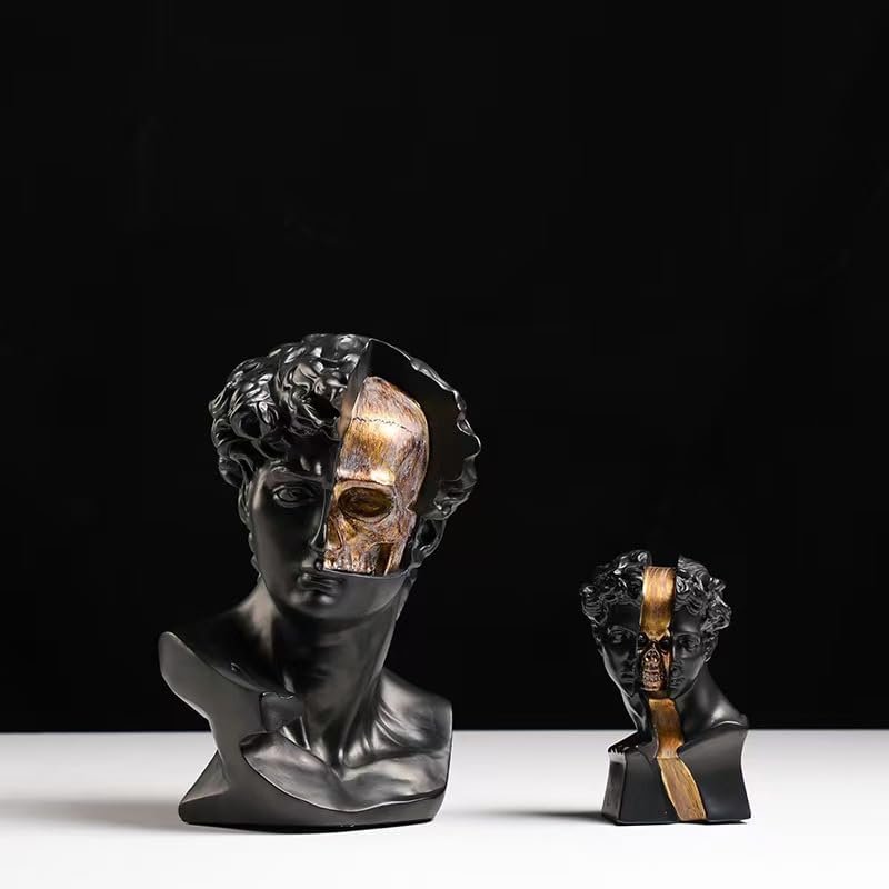 Creative Retro Minimalist David Bust Sculpture with Gold Skull Design