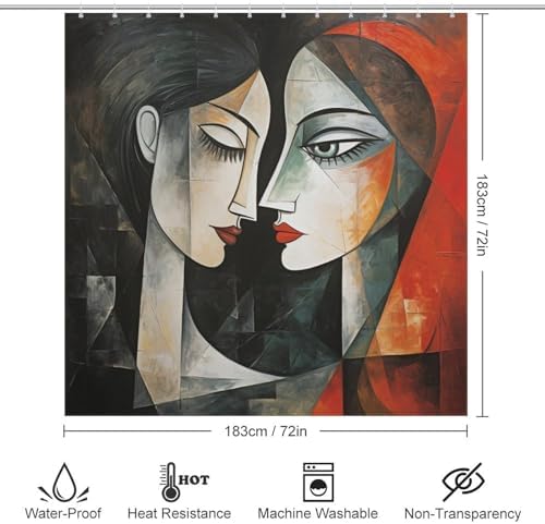 Kissing Girl Boho Shower Curtain Set with 12 Hooks 72x72in 1
