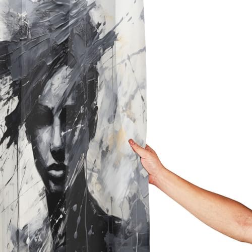 Abstract Girl Shower Curtain Set with 12 Hooks 72x72in