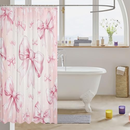 Erosebridal Pink Bow Kawaii Shower Curtain Set