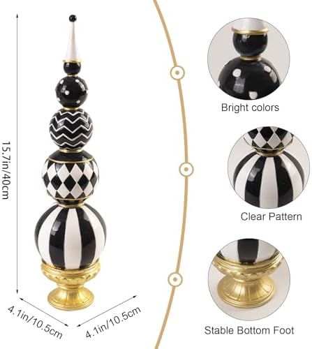 Bechivie Black and White Checkered Resin Sphere Decor Sculpture